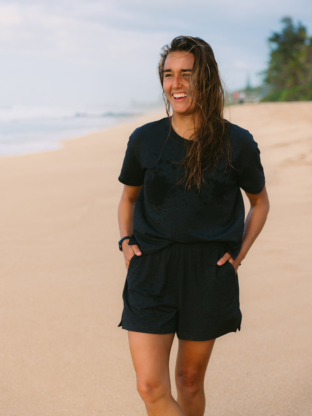 Women's Bamboo Flex Sunday Tee - Heather Black image